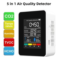 Digital Air 5 in 1 Quality Monitor CO2 HCHO TVOC Humidity and Temperature Monitor CO2 Tester LCD Rec