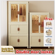 Double Open Doors Wardrobe Multipurpose Moveable Folding Stackable Storage Cabinet With Pulley 56CM