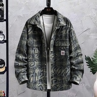 Pure ผ้าฝ้าย เสื้อเชิ้ตแขนยาวผู้ชาย ลำลอง สไตล์ฮ่องกง หลวม Fit ลายพิมพ์ตัวอักษร หลากหลาย เสื้อแจ๊กเก