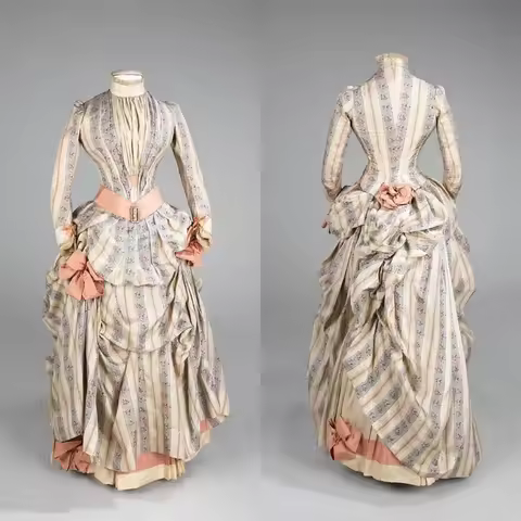 1880s Victorian Vintage Edwardian Court Historical Bustle Classical Vintage Ball Gown Medieval Tudor