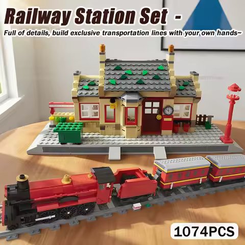 1074PCS Train Station Building Blocks Bricks Sets compatible 76423 MOC Model Construction DIY Toys f