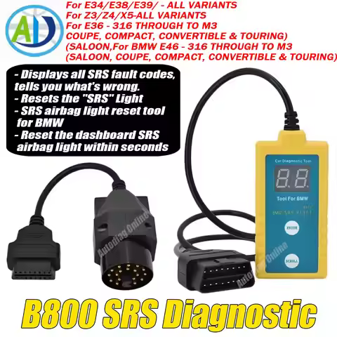 OBD2 Airbag Reset Tool For E36 E46 E34 E38 E39 Z3 Z4 X5 Vehicle B800 SRS Airbag Error Code Remover O