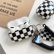 Black white Grid AirPods Case Keychain Airpods Cover Soft IMD Airpods 1 2 3 Pro Case Portable Airpods Pro Cover