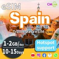 Spain eSIM: Unlimited Data for  10 or 15 Days 2GB per Day. Countries Covered:Netherlands France Spai
