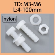 White plastic screw insulated plastic bolt nylon outer hexagon screw nut gasket set  M3/M4/M5/M6