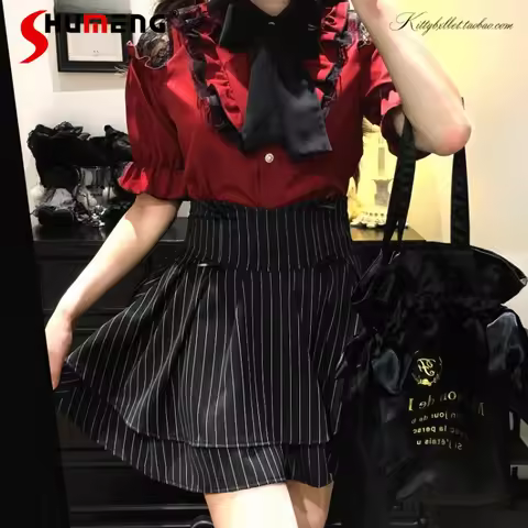 Japanese Mine Series Mass-produced Lace Off-shoulder Short-sleeved Shirt Rojita Sc Single-breasted R