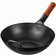 YOSUKATA Pre-Seasoned Carbon Steel Wok Pan – 11.6" Woks and Stir Fry Pans - Chinese Wok with Flat Bottom Pow Wok - Traditional Chinese Japanese Woks - Black Steel Wok