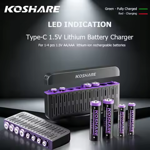 KOSHARE 1.5V Li-ion Rechargeable Batteries AA&AAA 4255mWh 1100mWh Lithium Charging Set With 8 Slot L