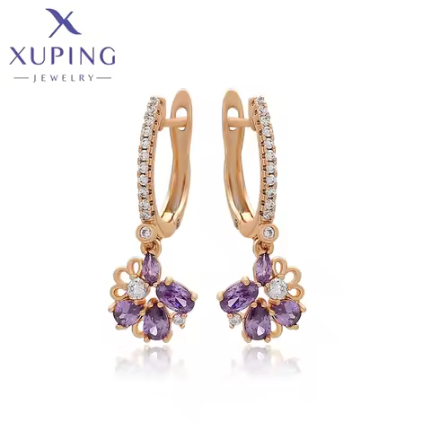 Xuping Jewelry Fashion Geometry Shape Elegant Gold Color Hoops Earrings for Women Schoolgirl Gifts S