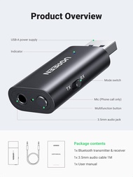 Ugreen 5.1 2 in 1 Wireless USB Transmitter Receiver ไมโครโฟนในตัว3.5มม. Audio Bluetooth Dongle DRIVE