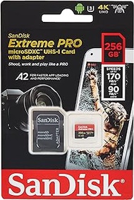 SanDisk SDSQXCZ-256G-GN6MA Extreme Pro A2 256GB microSDXC UHS-1 U3 V30 (Up to 170MB/s Read, 90MB/s Write) Memory Card with Adapter , Black