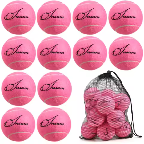 12pcs Tennis Balls with Mesh Carry Bag Practice Ball High Elasticity Pet Dog Playing Balls Outdoor T