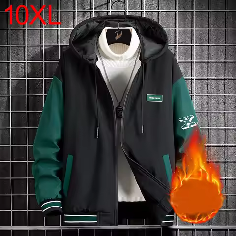 Big size warm jacket men's autumn Winter Patchwork jacket hooded youth trendy tops Youth clothes 8XL