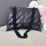 巴黎世家Balenciaga 黑色牛皮Crush沙漏單肩包