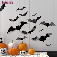 [hei] 12PCS Halloween Decoration 3D Black PVC Bat Halloween Party  Decor Props Sticker MY581