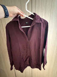 UNIQLO 酒紅色法蘭絨長袖襯衫 (S號)