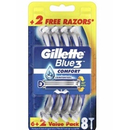 Gillette Blue 3 Disposable Razor 8pcs Comfort Sensitive Cool 6+2 Value Pack