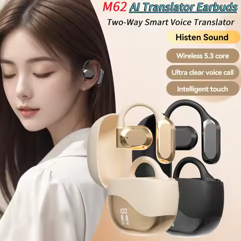 M62 Smart Translator Earbuds Bone Conduction Real Time Bluetooth-Compatible 5.4 Two-Way Voice Transl