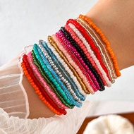 20pcs Beige Bead Elastic Bracelet Set (Colors May Vary Slightly Due To Dyeing Process)