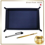 Tral-Alst Japan Shibo Cowhide Pen Tray Blue Metal Touch Silver Rod Slim 60 Ballpoint Pen Gold Set