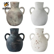 KOZEEY Rustic Ceramic Vase Wabi Sabi Pot Pottery Side Table Farmhouse Flower Vase for Fireplace Desk