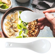 Minimalist Pure White Ceramic Short Handle Soup Spoon Serving Utensils