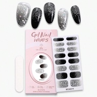 16pcs Semi-Cure Gel Nail Strips, Black Nails Glitter 3D Self-Adhesive Nail Full Wraps, Suitable For 