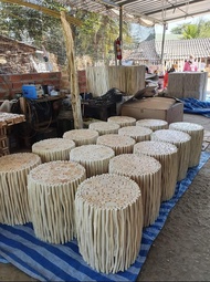 Stool Table Chair เก้าอี้ไม้มิลนิมอล สตูไม้กลม โต๊ะหัวเตียง เก้าอี้วินเทจ (สีเบจ)