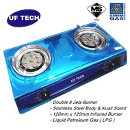 UF Tech Stainless Steel Double Burner 8 Jet  Gas Stove  UGS8080 dapur gas memasak