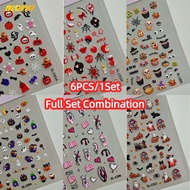 6pcs/1set Nail Art Halloween Element Nail Sticker 5d Embossed Dark Style Halloween Decal Nail Decora