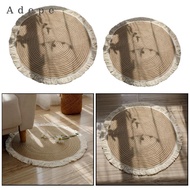[Adepe] Jute Indoor Area Rug Tassel  Bohemian  Coffee Table Circle Throw Rug Floor Mat