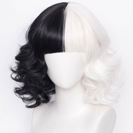Halloween black and white witch Cruella color matching curly short hair yin and yang cos w万圣节黑白魔女库伊拉
