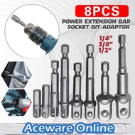 8Pcs Drill Socket Adapter Extension Drill Bit Adapter Nut Setter Hex Shank Socket Drill Bit Nut Adap