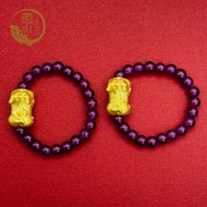 风水金饰 | 999足金貔貅水晶珠戒指| 999 Gold Pixiu Crystal Beads Ring | Gold999