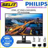 (SELIT TRADING) PHILIPS B Line Wide-View 275B1 /69 27" (68.6 cm), 2560 x 1440 (QHD) 75Hz, IPS technology, W-LED system, DVI-D (digital, HDCP) DisplayPort 1.2 HDMI 1.4 Input, Business Monitor 3 Years Onsite Warranty With Philips Singapore.