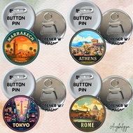 Angbaligya ATHENS, MOROCCO, ROME, Badge / Button Pin Opener with magnet