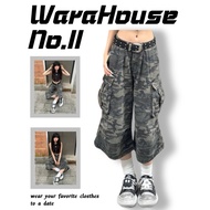 American Camouflage Denim Cropped Pants Large Size Shorts Women Genuine Korean Flared 7-Point
