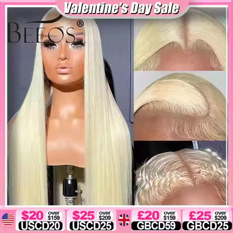 BEEOS 250% 34inch 613 Blonde 13x6 HD Full Lace Frontal Human hair Wigs Straight Glueless 5x5 HD Lace