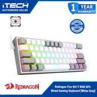 Redragon Fizz K617 RGB 60% Wired Gaming Keyboard [White Gray] Red