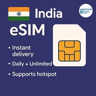 India eSIM 1GB/2GB Daily+Unlimited 5G Data Supports Hotspot 3 -15 Days | Email Delivery