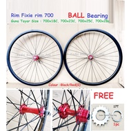 Rim Fixie rim 700 , Hub Alloy  BALL BEARING sesuai untuk basikal fixie size 700x18C, 700x23C, 700x25