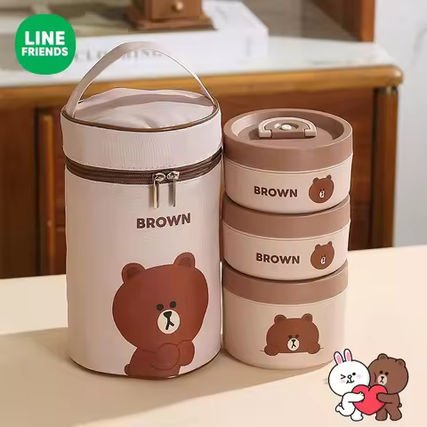 LINE FRIENDS Brown Sally Cony Anime Cartoon Cute Insulated Lunch Box Kawaii Home Student Office Port