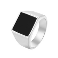 Batu Cincin Akik Black Onyx Kotak Model Ring Stainless Steel Polos