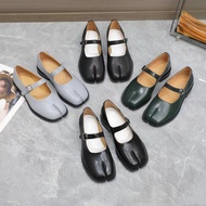 MM6 Fashion Tabi Mary Jane Leather Shoes Women Shoes Cowhide Leather Flats Casual Split Toe Shoes