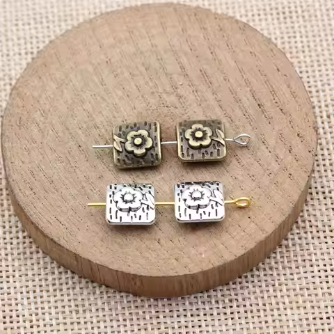 WYSIWYG 20pcs 10x9.8x4.6mm 2 Colors Antique Bronze Color Antique Silver Color Flower Square Small Ho