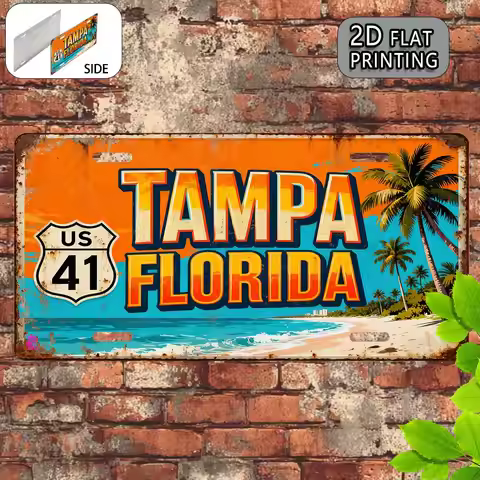 2D Flat, 1pc Tampa Florida Vintage Metal Wall Art Sign - 30.48x15.24 cm Retro Route 41 -19 Highway L