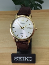 SEIKO Classic Quartz นาฬิกาผู้ชาย (สีทอง) สายหนังน้ำตาลแท้  รับประกันศูนย์SEIKO