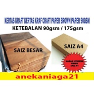 KERTAS KRAF CRAFT PAPER BROWN PAPER 90gsm / 175gsm (A4 100pcs / custume saiz)