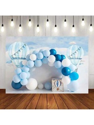 1入藍色熱氣球派對背景布,尺寸:210*150/150*100/100*75cm,適用於生日派對、浴室、臥室牆壁裝飾、攝影棚和道具