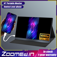 ZOOMEDIN Portable Monitor 14 Inch 1920x1080P FHD HDR IPS Laptop Computer Monitor HDMI USB C External Screen with Dual Speakers for PC Mac Phone Xbox Switch PS5